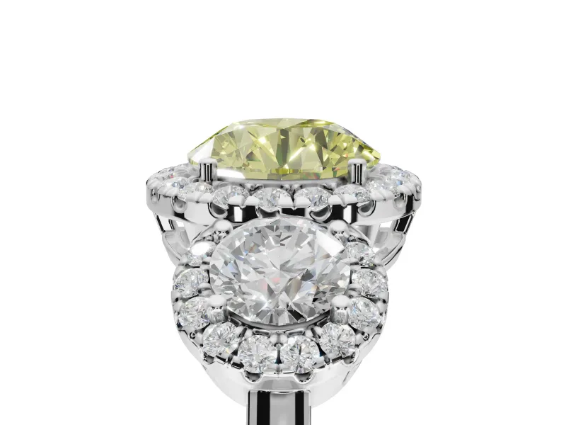 Round Three Stone Halo Engagement Ring Setting for a Fancy Yellow Lab-Grown Diamond | Sterling Silver