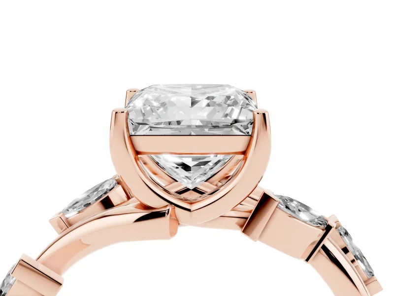 Princess Cut Twisted Vine Engagement Ring Setting | Marquise Side Stones | Rose Gold