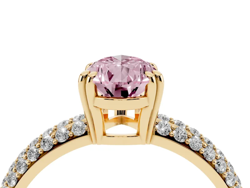 Pear-Shaped Three Row Pave Engagement Ring Setting for a Fancy Pink Lab-Grown Diamond | Yellow Gold