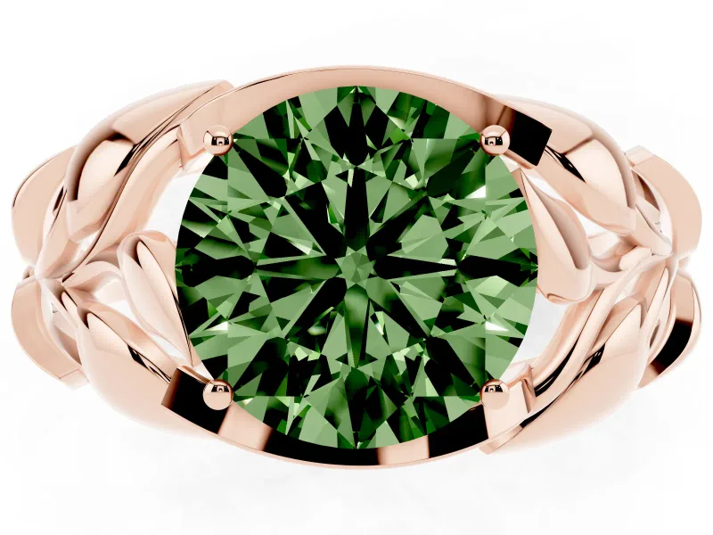Round Leaf Bypass Engagement Ring Setting for a Fancy Green Lab-Grown Diamond | Rose Gold