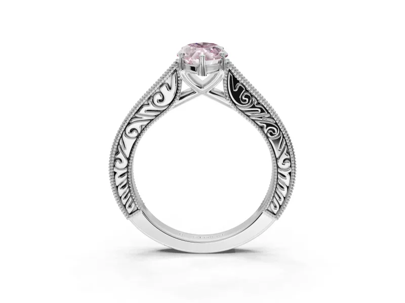 Marquise Vintage Engraved Pavé Engagement Ring Setting for a Fancy Pink Lab-Grown Diamond | Milgrain Edges | Platinum
