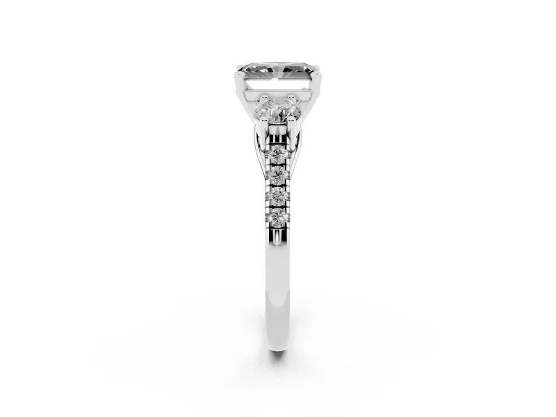 Fancy Black Three-Stone Radiant Cut Diamond Pavé Band Ring Set in Silver with Prong-Set Trio