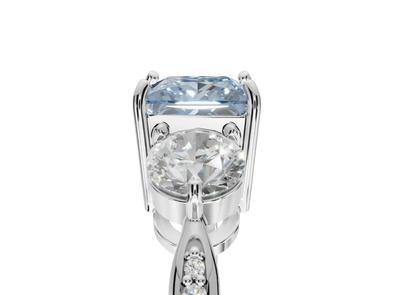 Princess Cut Three Stone Engagement Ring Setting for a Fancy Blue Lab-Grown Diamond | Tapered Pave Band | Platinum