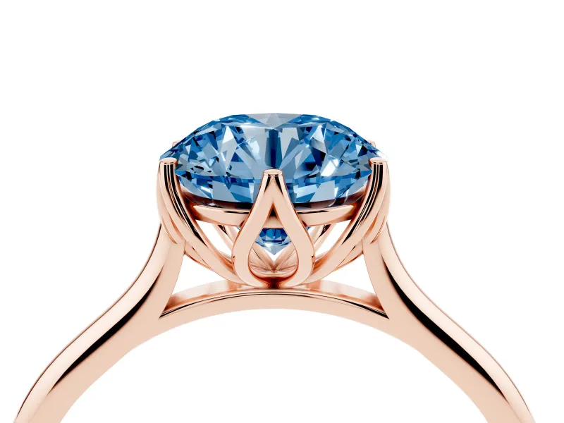 Fancy Blue Round Cut Diamond Solitaire Cathedral Ring Set in Rose gold with Prong Setting