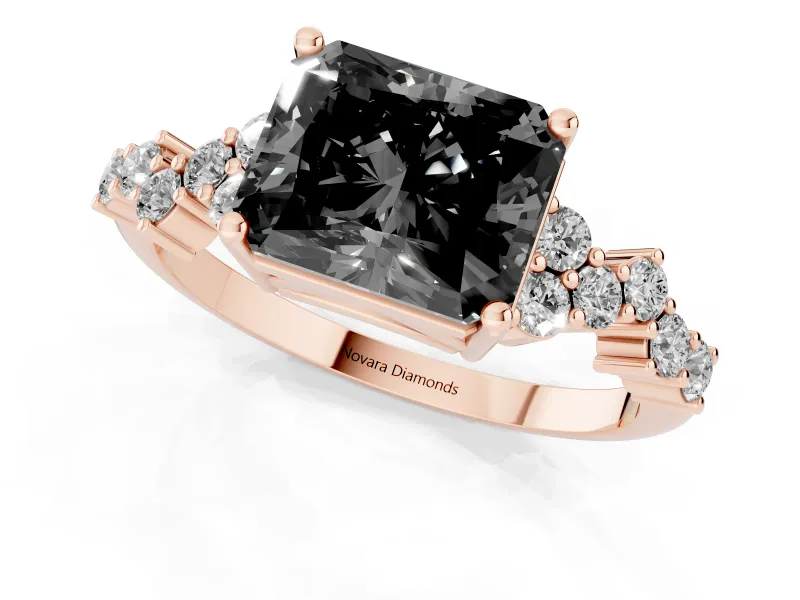 Radiant Cut Scattered Accent Engagement Ring Setting for a Black Center | Slim Band | Rose Gold