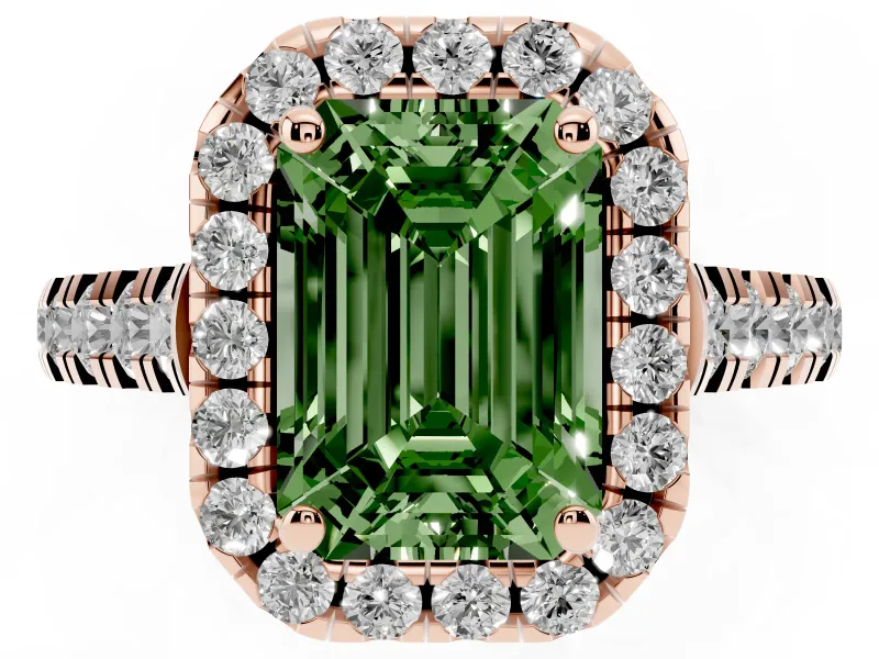 Emerald Cut Accented Halo Engagement Ring Setting for a Fancy Green Lab-Grown Diamond | Rose Gold