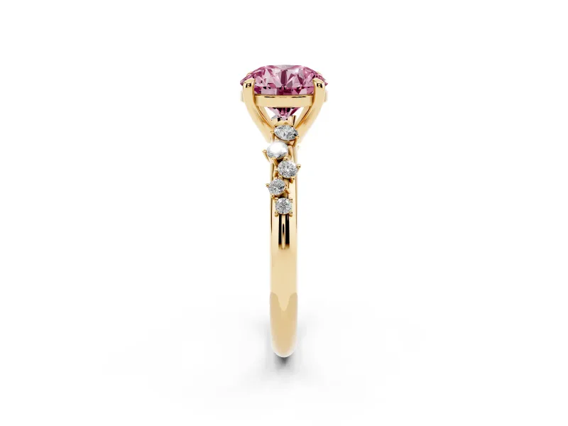 Round Graduated Accent Engagement Ring Setting for a Fancy Pink Lab-Grown Diamond | Yellow Gold