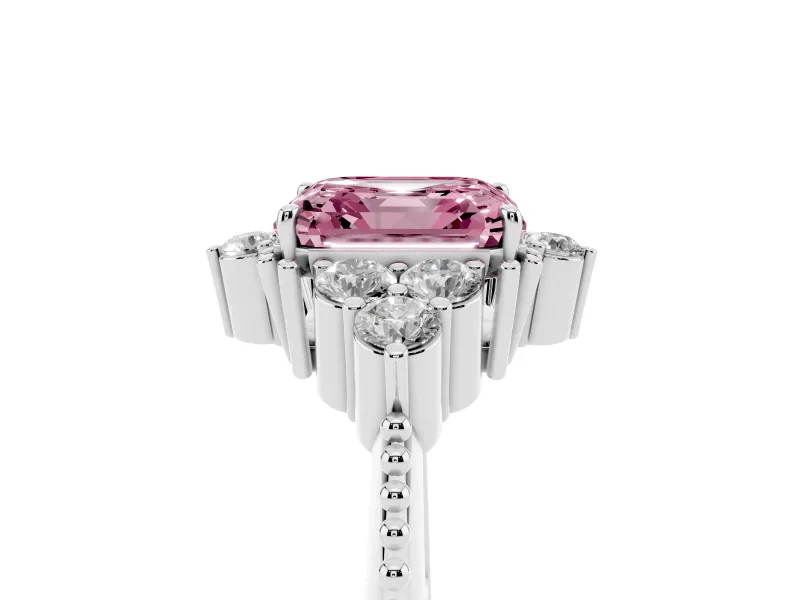 Asscher Cut Cluster Engagement Ring Setting for a Fancy Pink Lab-Grown Diamond | Sterling Silver