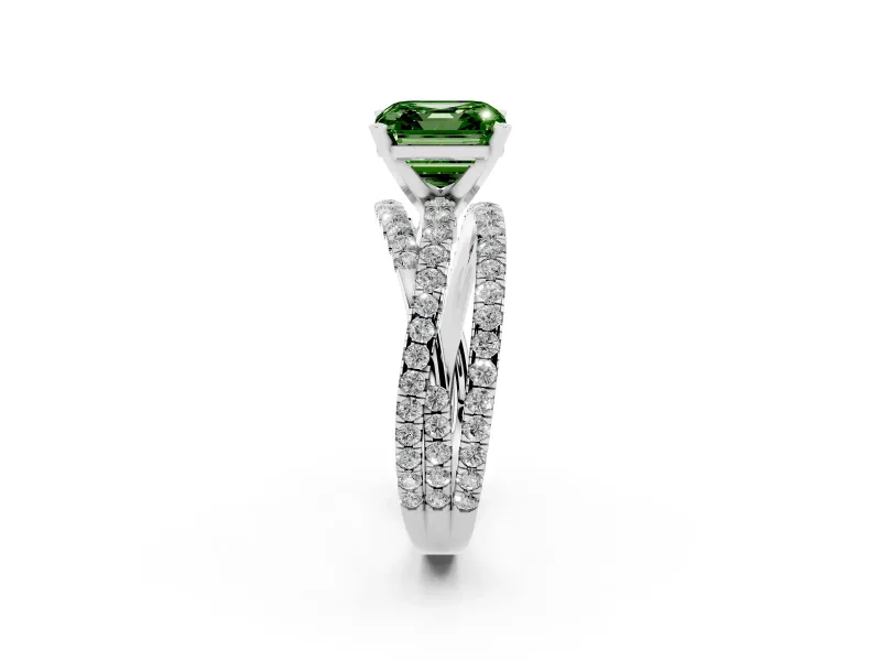 Asscher Cut Twisted Pavé Engagement Ring Setting for a Fancy Green Lab-Grown Diamond | Platinum