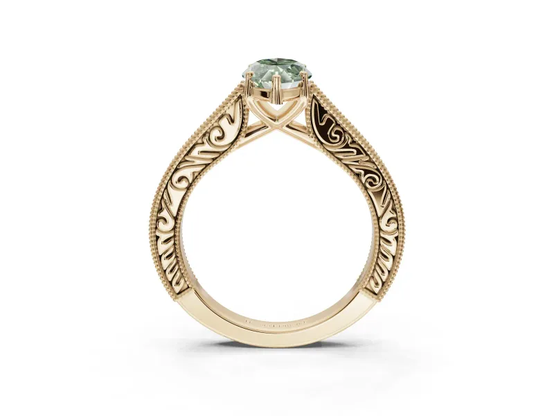 Marquise Vintage Engagement Ring Setting for a Fancy Green Lab-Grown Diamond | Yellow Gold - Design NV-24644