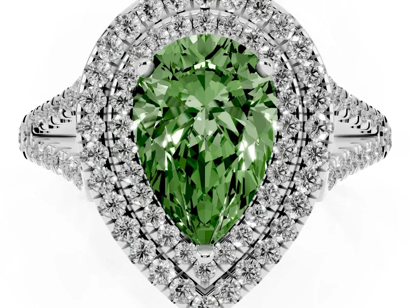 Pear-Shaped Double Halo Engagement Ring Setting for a Fancy Green Lab-Grown Diamond | Sterling Silver
