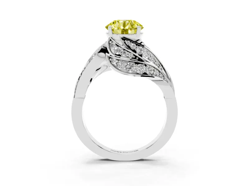 Round Bypass Hidden Halo Engagement Ring Setting for a Fancy Yellow Lab-Grown Diamond | Graduated Pavé | White Gold