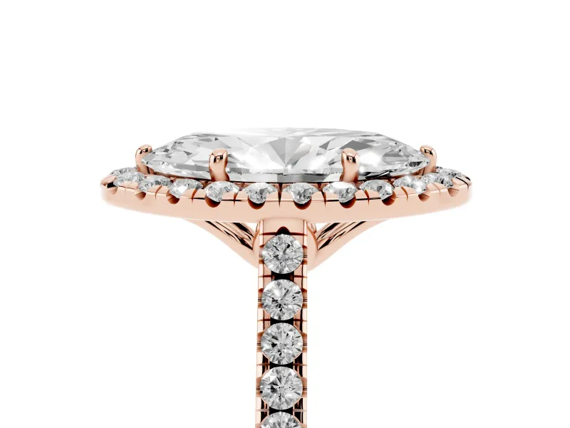 Marquise Raised Halo Engagement Ring Setting | Pave Band | Rose Gold