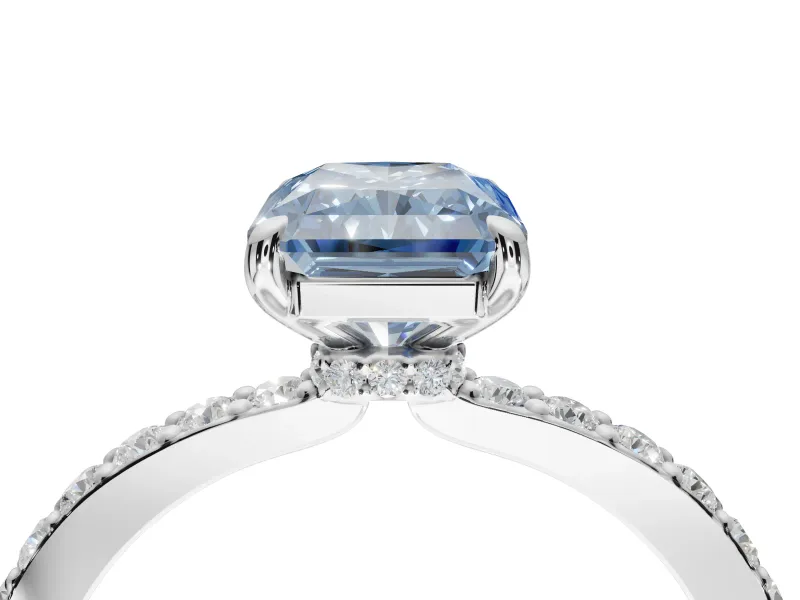 Radiant Cut Pavé Engagement Ring Setting for a Fancy Blue Lab-Grown Diamond | Sterling Silver - Design NV-24928