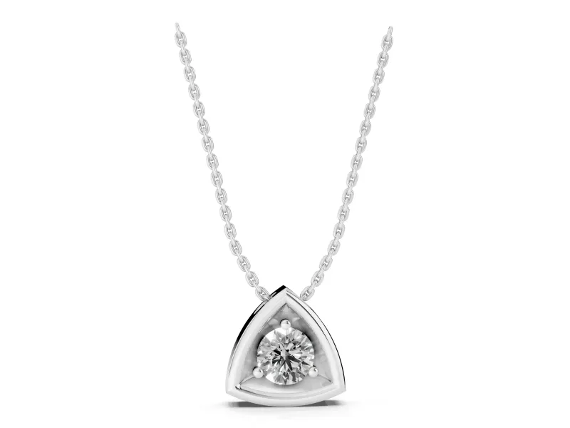 Round Lab-Grown Diamond Triangle Frame Pendant Necklace | Open Frame | White Gold