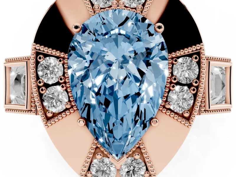 Pear-Shaped Milgrain Sectioned Halo Engagement Ring Setting for a Fancy Blue Lab-Grown Diamond | Rose Gold