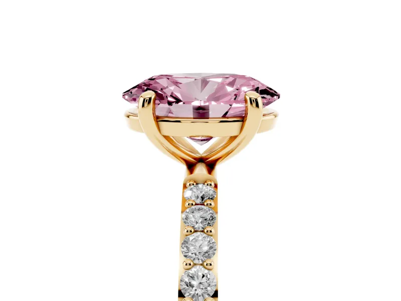 Oval Pave Solitaire Engagement Ring Setting for a Fancy Pink Lab-Grown Diamond | Pave Shoulders | Yellow Gold