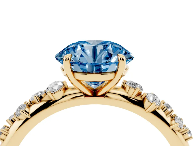 Round Graduated Solitaire Engagement Ring Setting for a Fancy Blue Lab-Grown Diamond | Yellow Gold