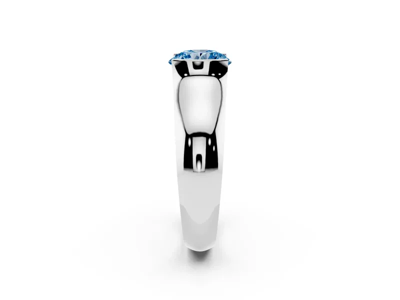 Round Half Bezel Engagement Ring Setting for a Fancy Blue Lab-Grown Diamond | Wide Band | White Gold