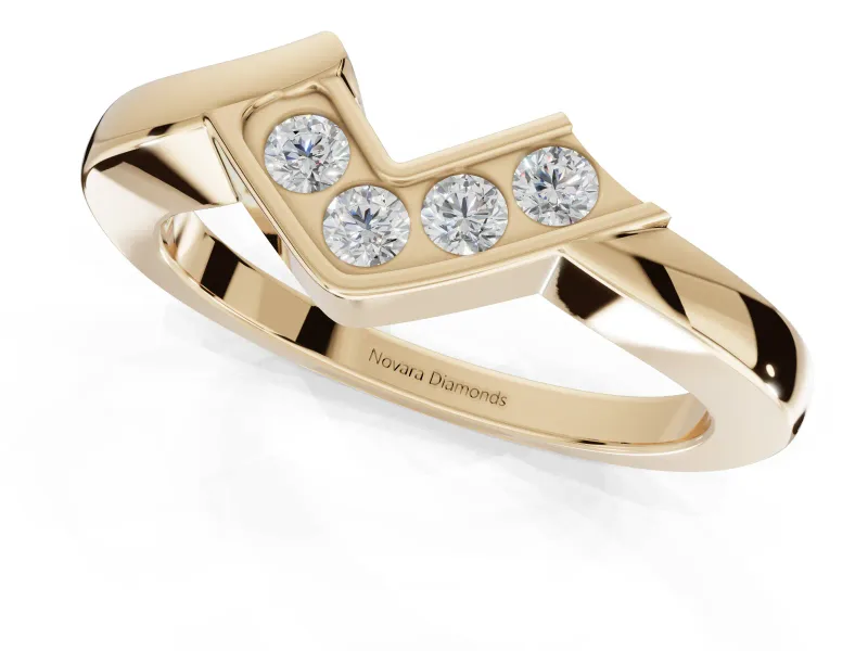 Round Lab-Grown Diamond Channel Set Chevron Wedding Band | V Front | Yellow Gold