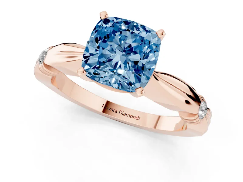 Cushion Cut Floral Solitaire Engagement Ring Setting for a Fancy Blue Lab-Grown Diamond | Rose Gold