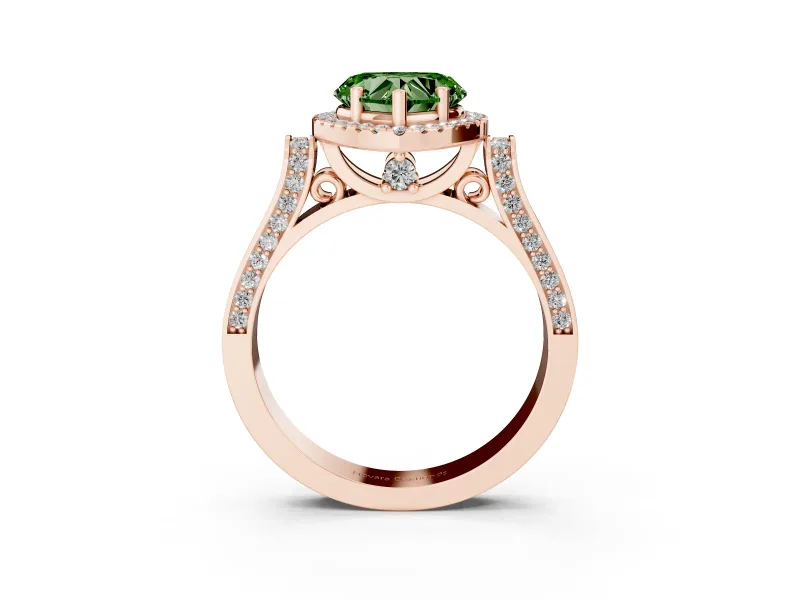 Heart-Shaped Halo Engagement Ring Setting for a Fancy Green Lab-Grown Diamond | Pointed Pave Shoulders | Rose Gold