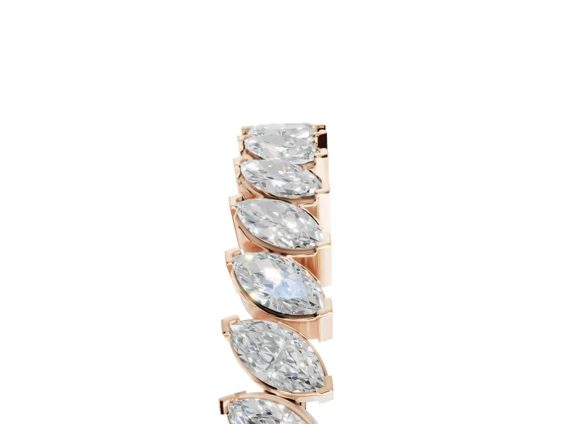 Marquise Lab-Grown Diamond Slanted Half Eternity Wedding Band | Tip Cups | Rose Gold