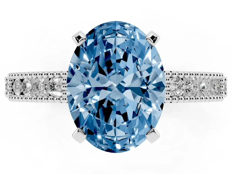 Oval Vintage Pavé Engagement Ring Setting for a Fancy Blue Lab-Grown Diamond | White Gold