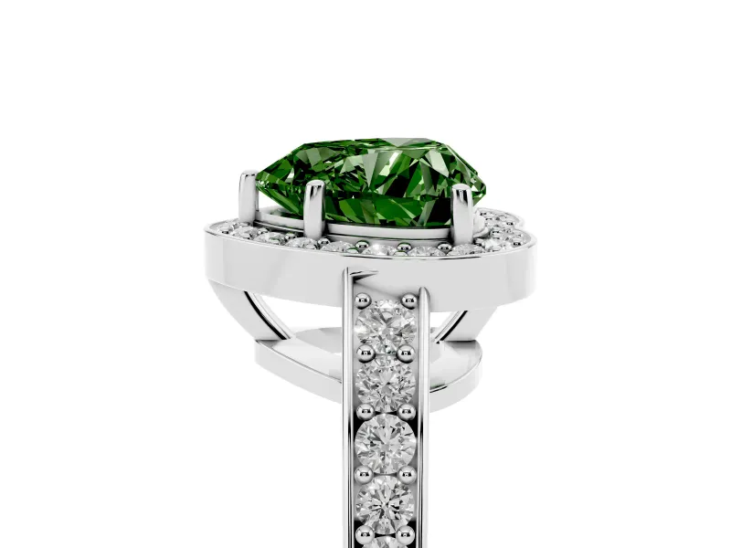 Fancy Green Heart Cut Diamond Halo Pavé Engagement Ring Set in Silver with Bezel Setting