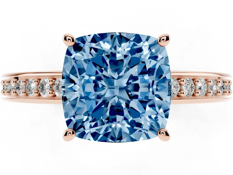 Cushion Cut Pave Solitaire Engagement Ring Setting for a Fancy Blue Lab-Grown Diamond | Accented Basket | Rose Gold