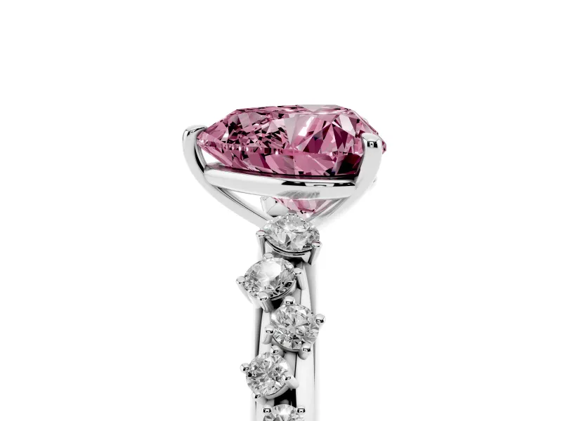Fancy Pink Heart Cut Diamond Cluster Solitaire Ring Set in Platinum with Prong Setting