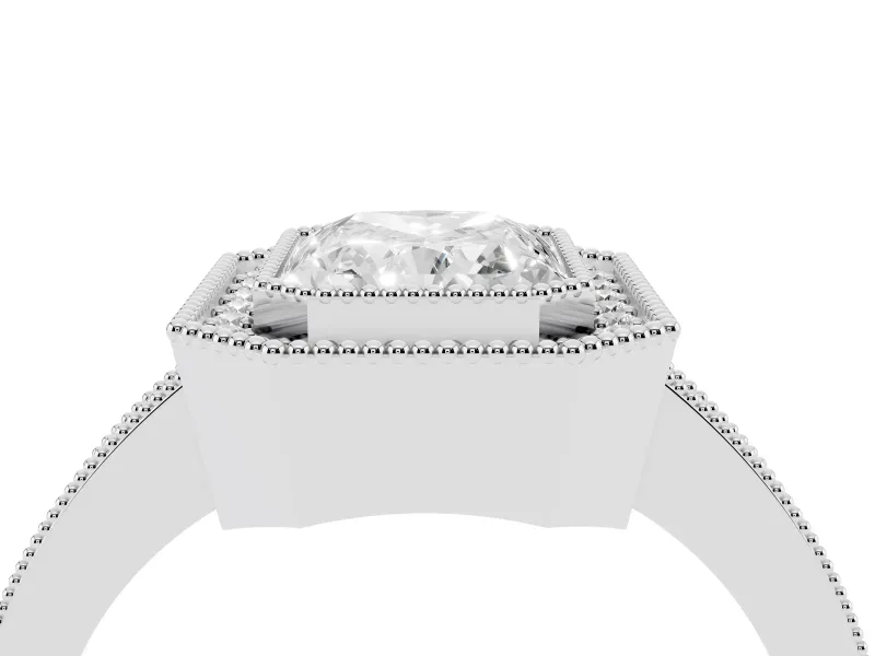Radiant Cut Milgrain Halo Engagement Ring Setting | Pave Band | White Gold