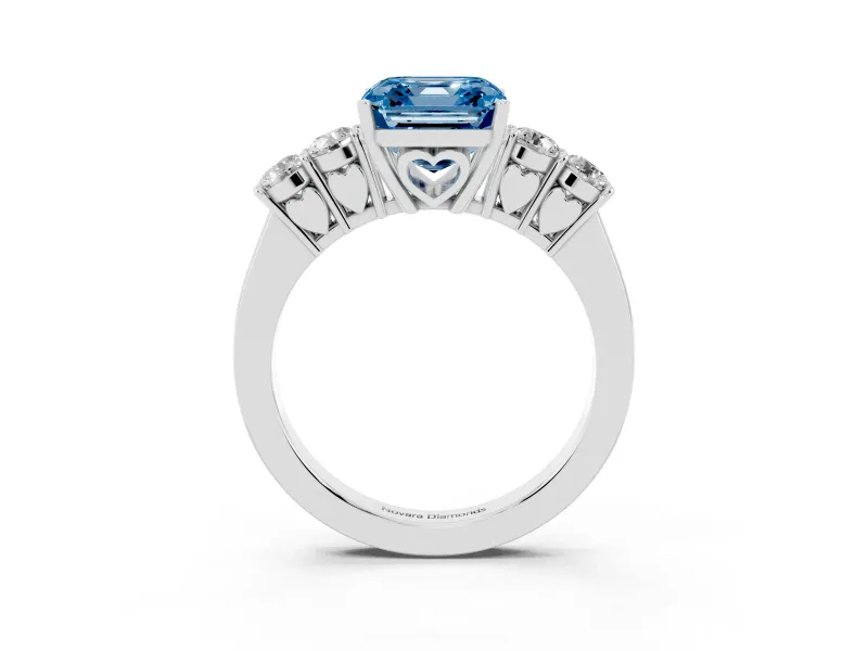 Asscher Cut 5 Stone Engagement Ring Setting for a Fancy Blue Lab-Grown Diamond | White Gold