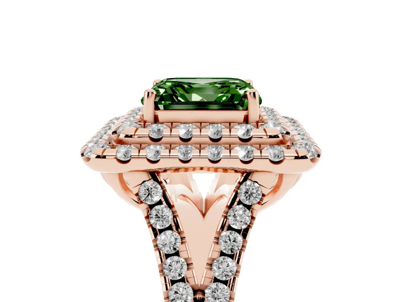 Asscher Cut Halo Split Shank Engagement Ring Setting for a Fancy Green Lab-Grown Diamond | Pavé Strands | Rose Gold