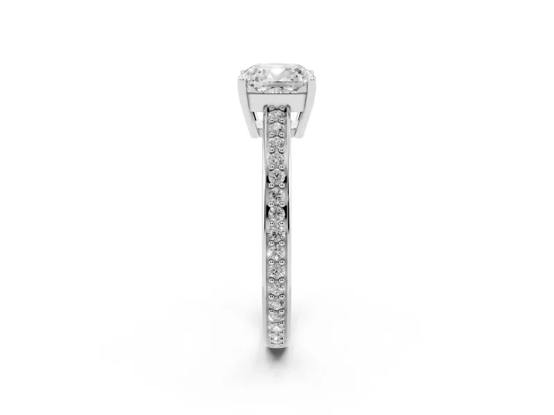 Cushion Cut Pave Solitaire Engagement Ring Setting | Accented Basket | Sterling Silver
