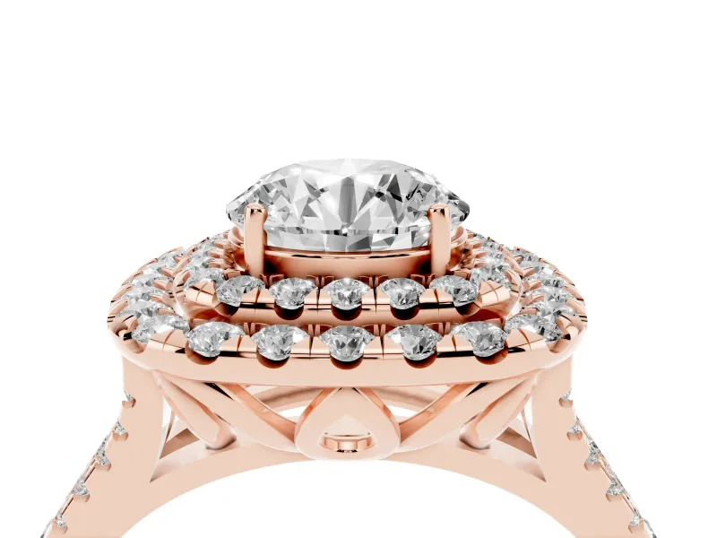 Round Halo Split Shank Engagement Ring Setting | Rose Gold