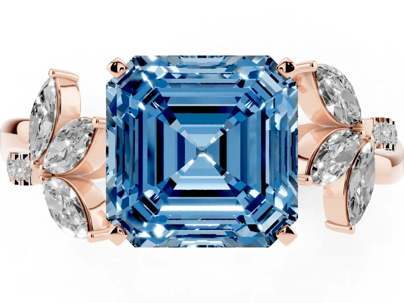 Asscher Cut Floral Vine Engagement Ring Setting for a Fancy Blue Lab-Grown Diamond | Rose Gold