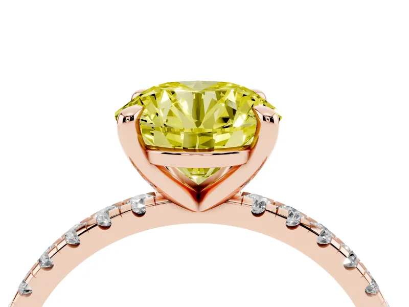 Round Petite Pavé Solitaire Engagement Ring Setting for a Fancy Yellow Lab-Grown Diamond | Slim Band | Rose Gold