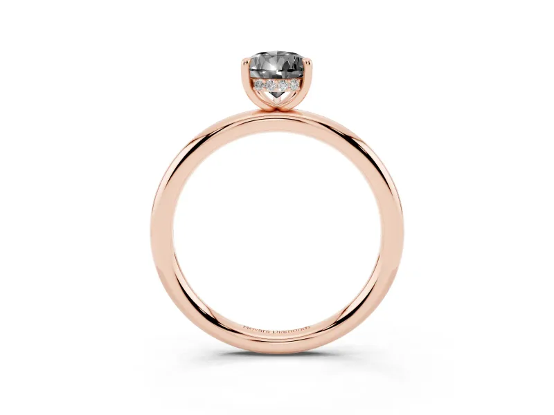 Pear-Shaped Hidden Halo Engagement Ring Setting for a Black Center | Thin Plain Band | Rose Gold