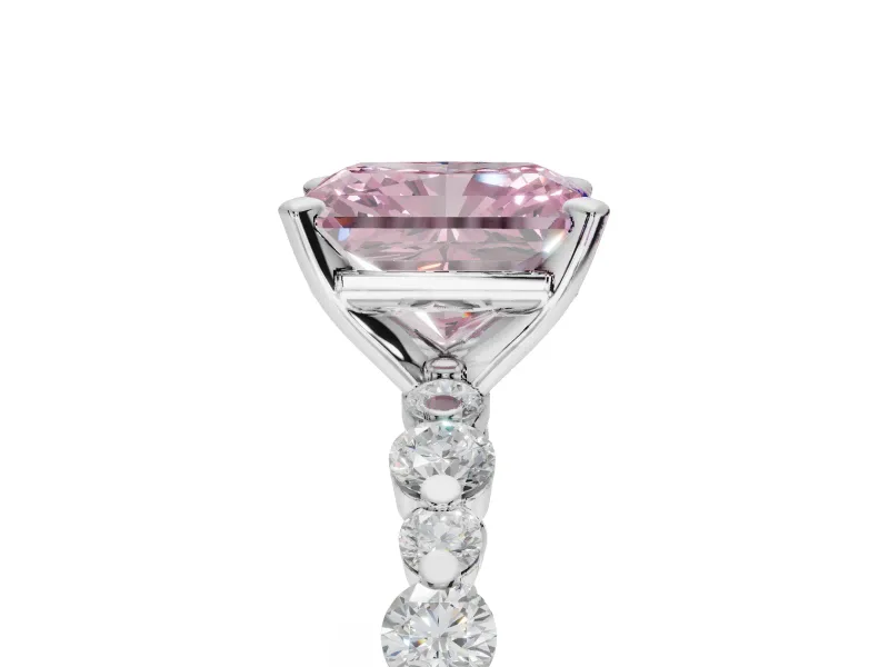 Radiant Cut Pavé Engagement Ring Setting for a Fancy Pink Lab-Grown Diamond | Alternating Accents | Sterling Silver