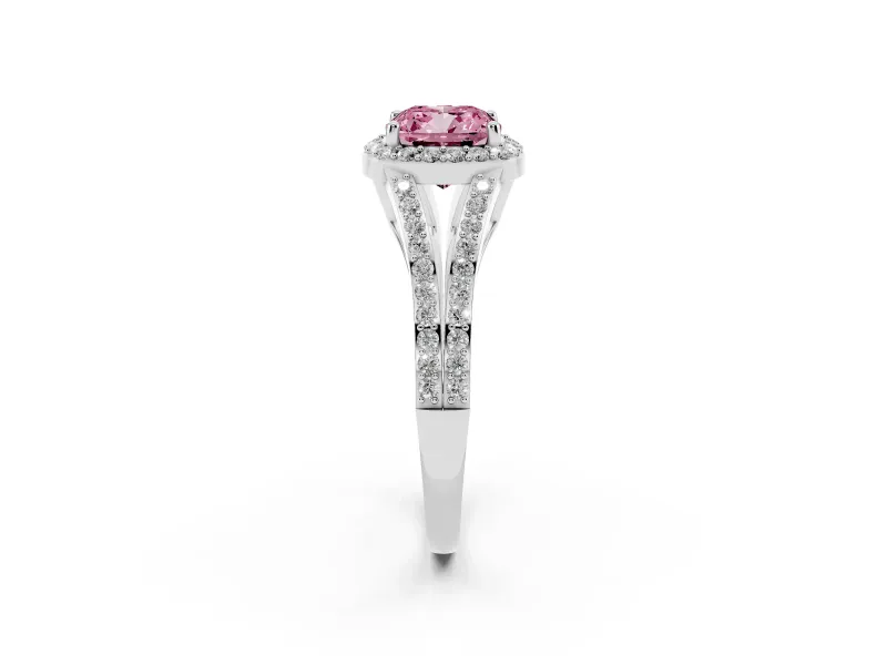 Cushion Cut Split Shank Halo Engagement Ring Setting for a Fancy Pink Lab-Grown Diamond | Platinum