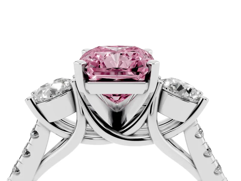 Radiant Cut Three-Stone Engagement Ring Setting for a Fancy Pink Lab-Grown Diamond | White Gold