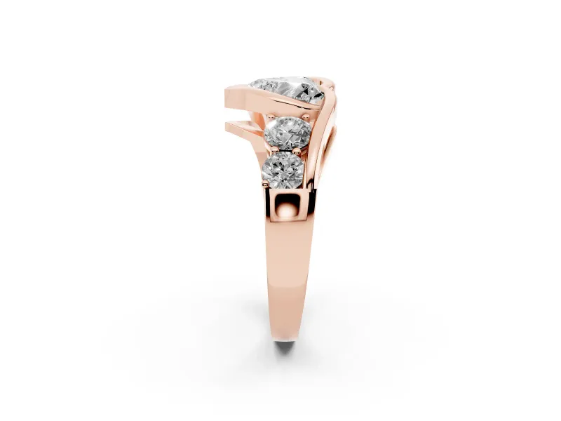 Heart-Shaped Bezel Bypass Engagement Ring Setting | Round Side Stones | Rose Gold