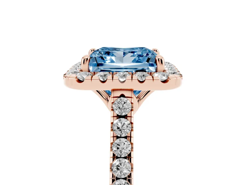 Princess Cut Raised Halo Engagement Ring Setting for a Fancy Blue Lab-Grown Diamond | Rose Gold