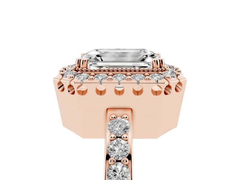 Emerald Cut Vintage Milgrain Halo Engagement Ring Setting | Pierced Gallery | Rose Gold