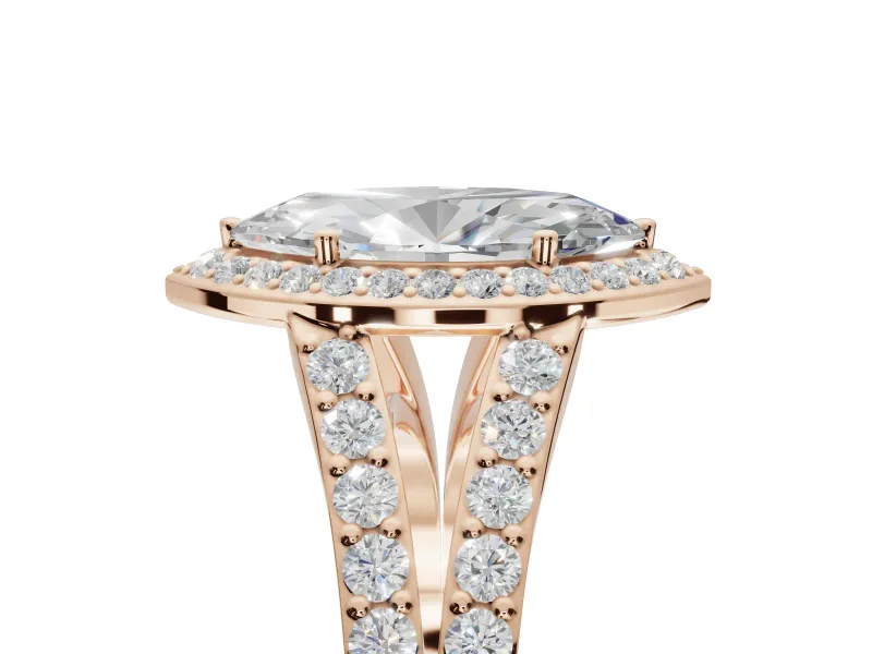 Marquise Halo Pavé Engagement Ring Setting | Narrow Split Shank | Rose Gold
