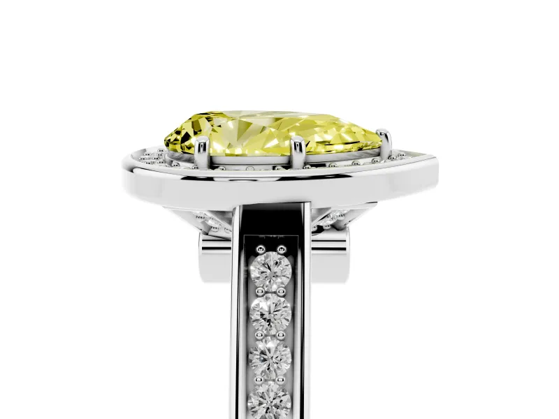 Pear-Shaped Rimmed Halo Engagement Ring Setting for a Fancy Yellow Lab-Grown Diamond | Platinum