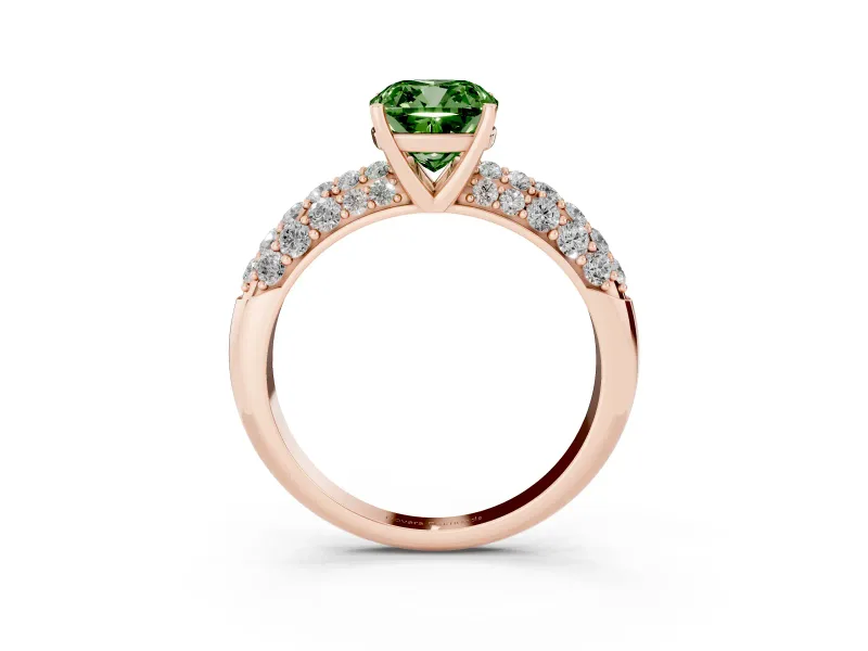 Cushion Cut Multi Row Pave Engagement Ring Setting for a Fancy Green Lab-Grown Diamond | Rose Gold