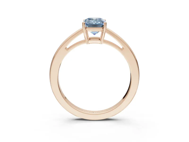 Emerald Cut Cathedral Solitaire Engagement Ring Setting for a Fancy Blue Lab-Grown Diamond | Open Shoulders | Rose Gold