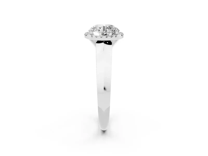 Round Cut Diamond Halo Ring Set in White gold with Cathedral Band and Prong Setting